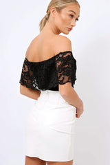 Black Lace Bardot Bodysuit - Rae-Bodysuits