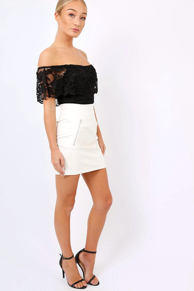 Black Lace Bardot Bodysuit - Rae-Bodysuits