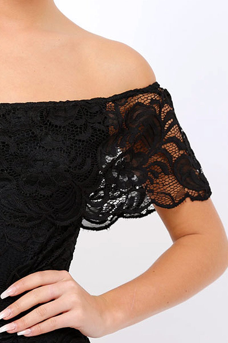 Black Lace Bardot Bodysuit - Rae-Bodysuits