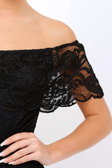 Black Lace Bardot Bodysuit - Rae-Bodysuits
