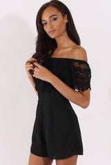 Black Lace Bardot Playsuit - Clover-Playsuits