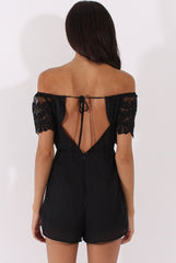 Black Lace Bardot Playsuit - Clover-Playsuits
