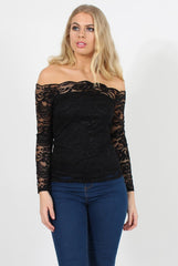 Black Lace Bardot Top - Ariel-Tops