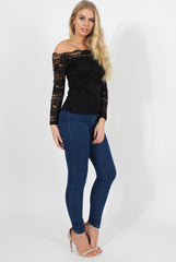 Black Lace Bardot Top - Ariel-Tops