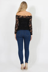 Black Lace Bardot Top - Ariel-Tops