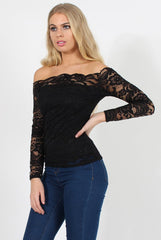 Black Lace Bardot Top - Ariel-Tops