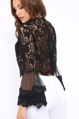 Black Lace Bell Sleeve Top - Casie-Tops