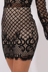Black Lace Bodycon Dress - Giselle-Dresses