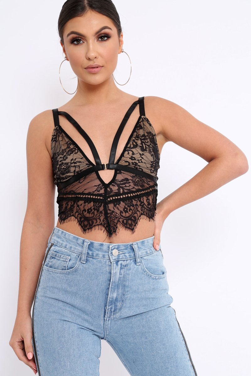 Black Lace Clasp Front Bralet - Alline-Bralets
