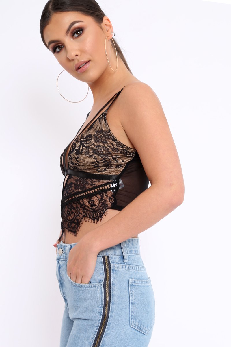 Black Lace Clasp Front Bralet - Alline-Bralets