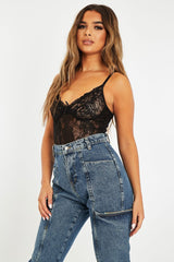Black Lace Corset Cup Bodysuit - Layne-Bodysuits