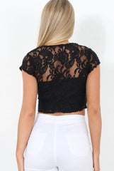 Black Lace Crop Top - Gina-Crop Tops