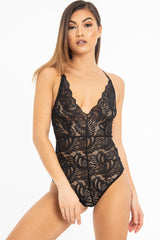 Black Lace Cross Back Bodysuit - Brogan-Bodysuits