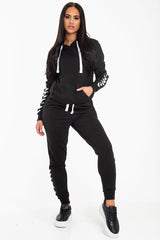 Black Lace Detail Hooded Drawstring and Jogger Set - Jamiya-Tracksuits