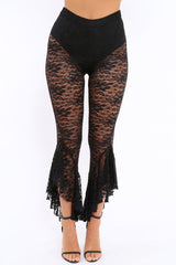 Black Lace Dip Hem Trousers - Fion-Trousers