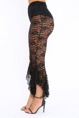Black Lace Dip Hem Trousers - Fion-Trousers