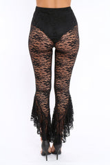 Black Lace Dip Hem Trousers - Fion-Trousers