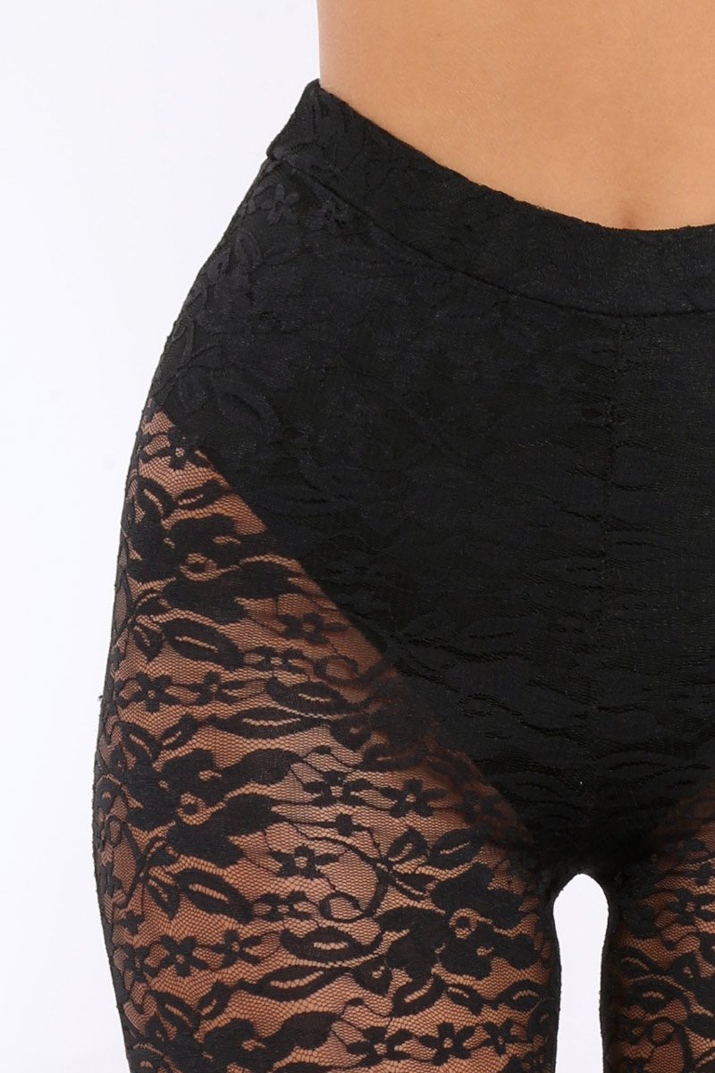 Black Lace Dip Hem Trousers - Fion-Trousers