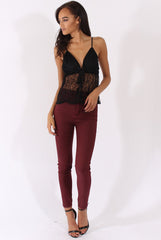 Black Lace Drawstring Top - Livia-Tops