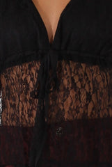 Black Lace Drawstring Top - Livia-Tops