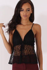 Black Lace Drawstring Top - Livia-Tops