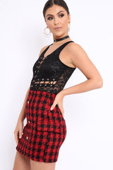 Black Lace Eyelet Cross Bodysuit - Natallia-Bodysuits