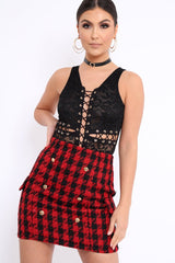 Black Lace Eyelet Cross Bodysuit - Natallia-Bodysuits