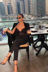 Black Lace Flower Bodysuit - Faylen-Bodysuits