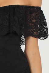Black Lace Frill Bardot Bodysuit - Tonika-Bodysuits
