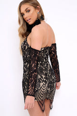 Black Lace Halter Neck Dress - Jaslynn-Dresses