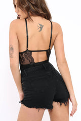 Black Lace Harness Bodysuit - Kreena-Bodysuits