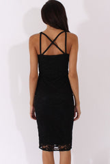 Black Lace Harness Midi Dress - Elspeth-Dresses