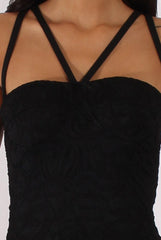 Black Lace Harness Midi Dress - Elspeth-Dresses