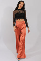 Black Lace High Neck Crop Top - Luanne-Crop Tops