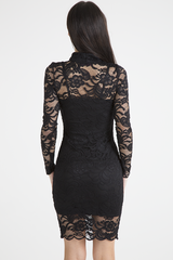 Black Lace High Neck Cut Out Dress - Bailey-Dresses