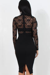 Black Lace High Neck Midi Dress-Neriah-Dresses