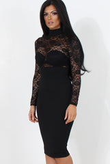 Black Lace High Neck Midi Dress-Neriah-Dresses