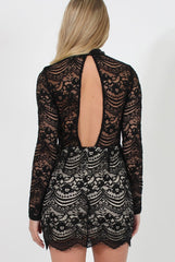 Black Lace High Neck Mini Dress - Taya-Dresses