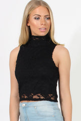 Black Lace High Neck Top - Leni-Tops