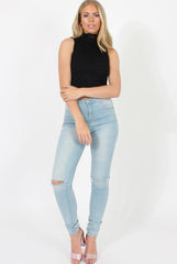 Black Lace High Neck Top - Leni-Tops