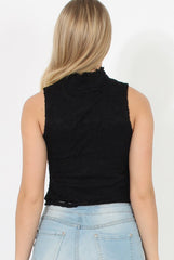 Black Lace High Neck Top - Leni-Tops