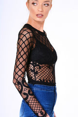 Black Lace Long Sleeve Bodysuit - Kirsty-Bodysuits