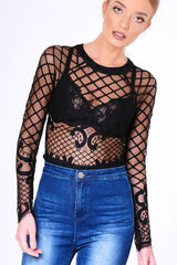 Black Lace Long Sleeve Bodysuit - Kirsty-Bodysuits
