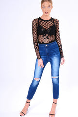 Black Lace Long Sleeve Bodysuit - Kirsty-Bodysuits