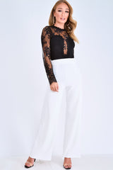 Black Lace Mesh Insert Plunge Bodysuit - Taylen-Bodysuits