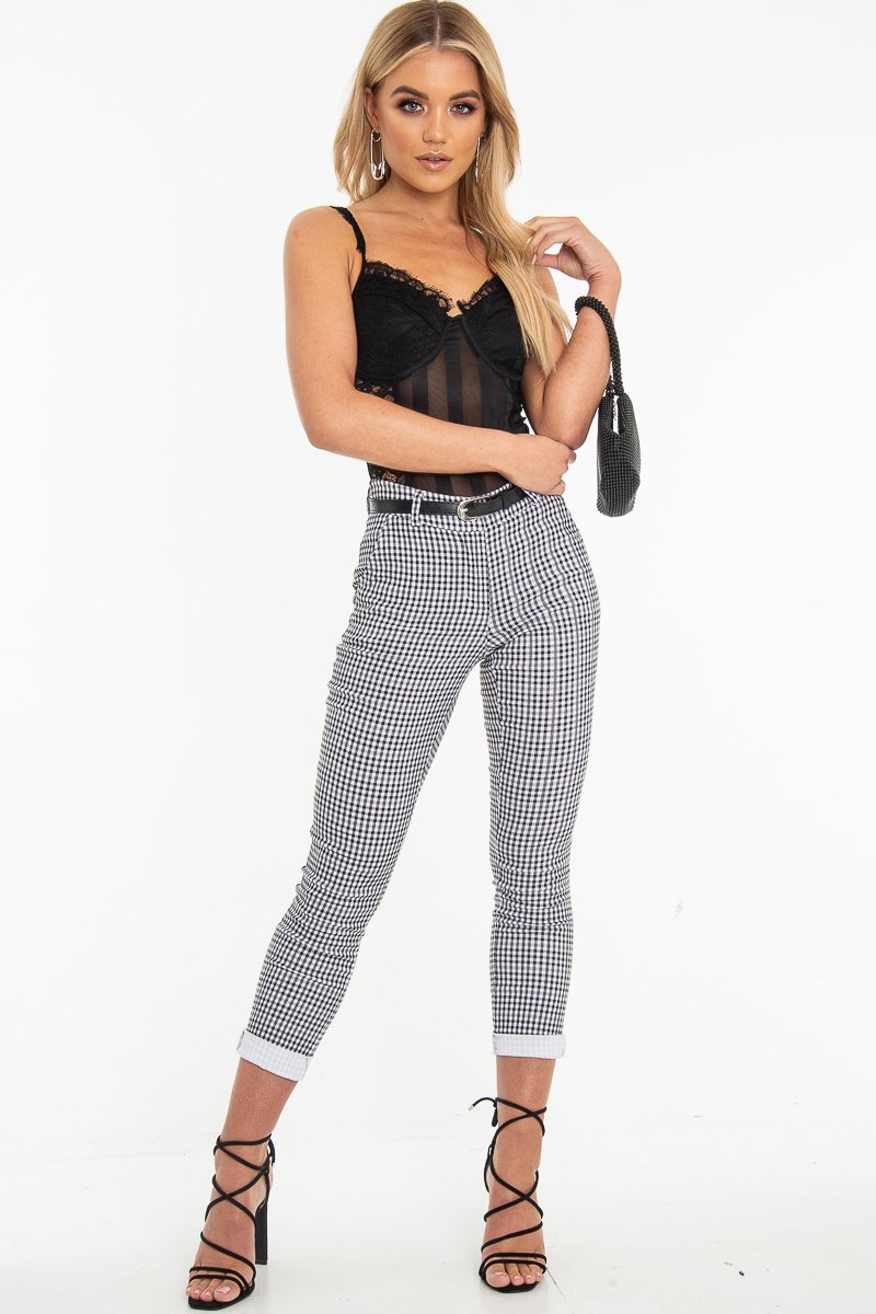 Black Lace Mesh Stripe Cup Detail Bodysuit - India-Bodysuits