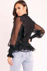 Black Lace Panel Net Sleeve Jumper - Dalila-Jumper