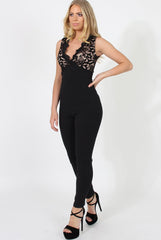 Black Lace Plunge Jumpsuit - Stella-Jumpsuits