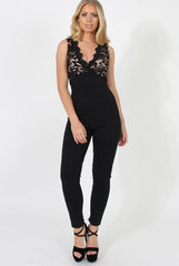 Black Lace Plunge Jumpsuit - Stella-Jumpsuits