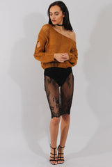 Black Lace Sheer Bodycon Skirt - Chloe-Skirts